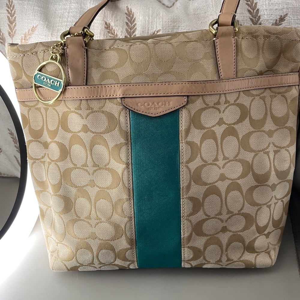Coach M1305-F28504 Signature Tote Emerald with Stunning Tags